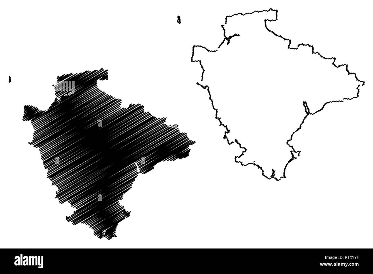 Devon (Regno Unito, Inghilterra, Non-metropolitan county, shire county) mappa illustrazione vettoriale, scribble schizzo Devonshire mappa Illustrazione Vettoriale