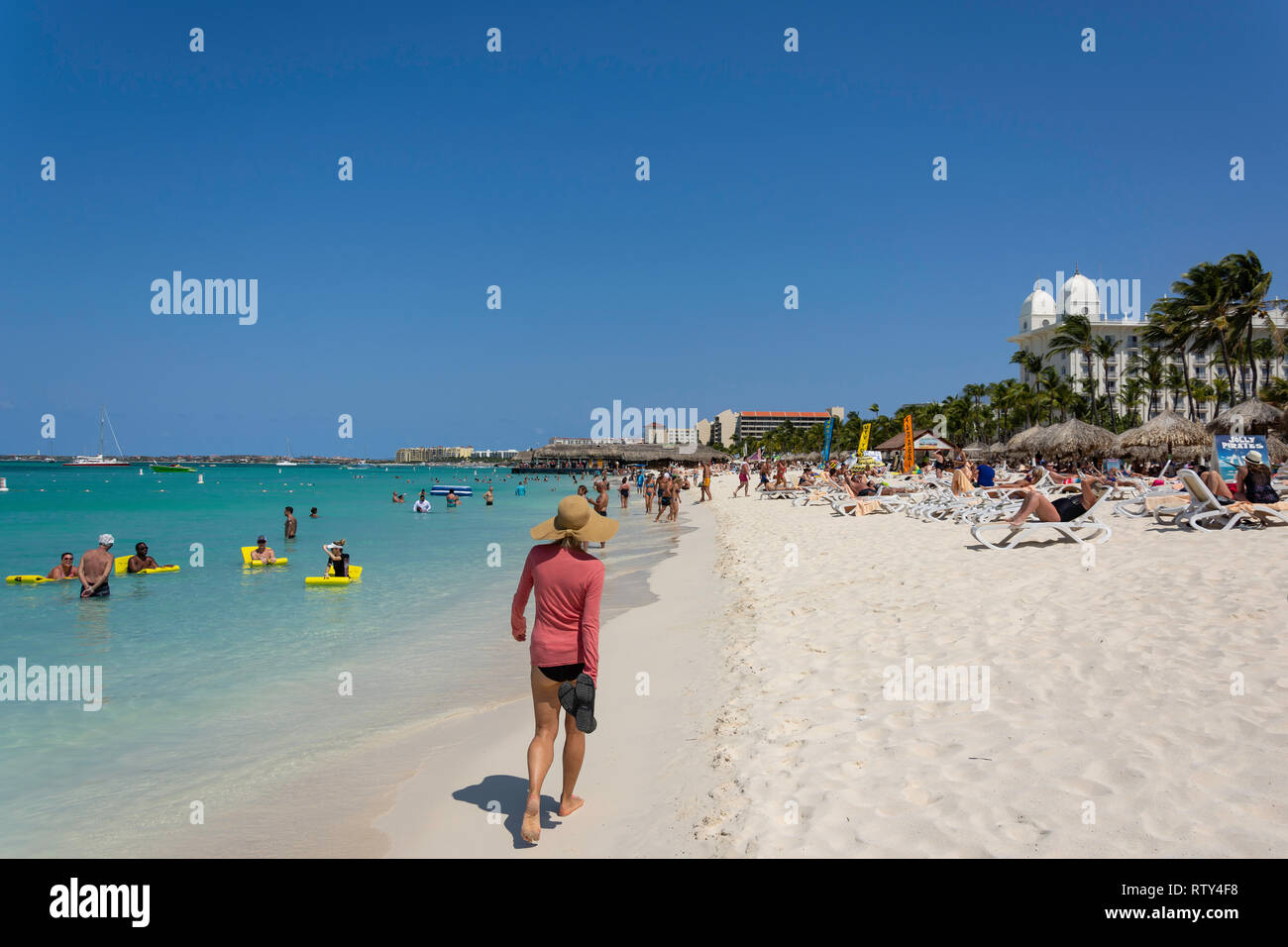 Palm Beach (Hotel Riu Palace), Noord District, Aruba, Isole ABC, Leeward Antilles, dei Caraibi Foto Stock