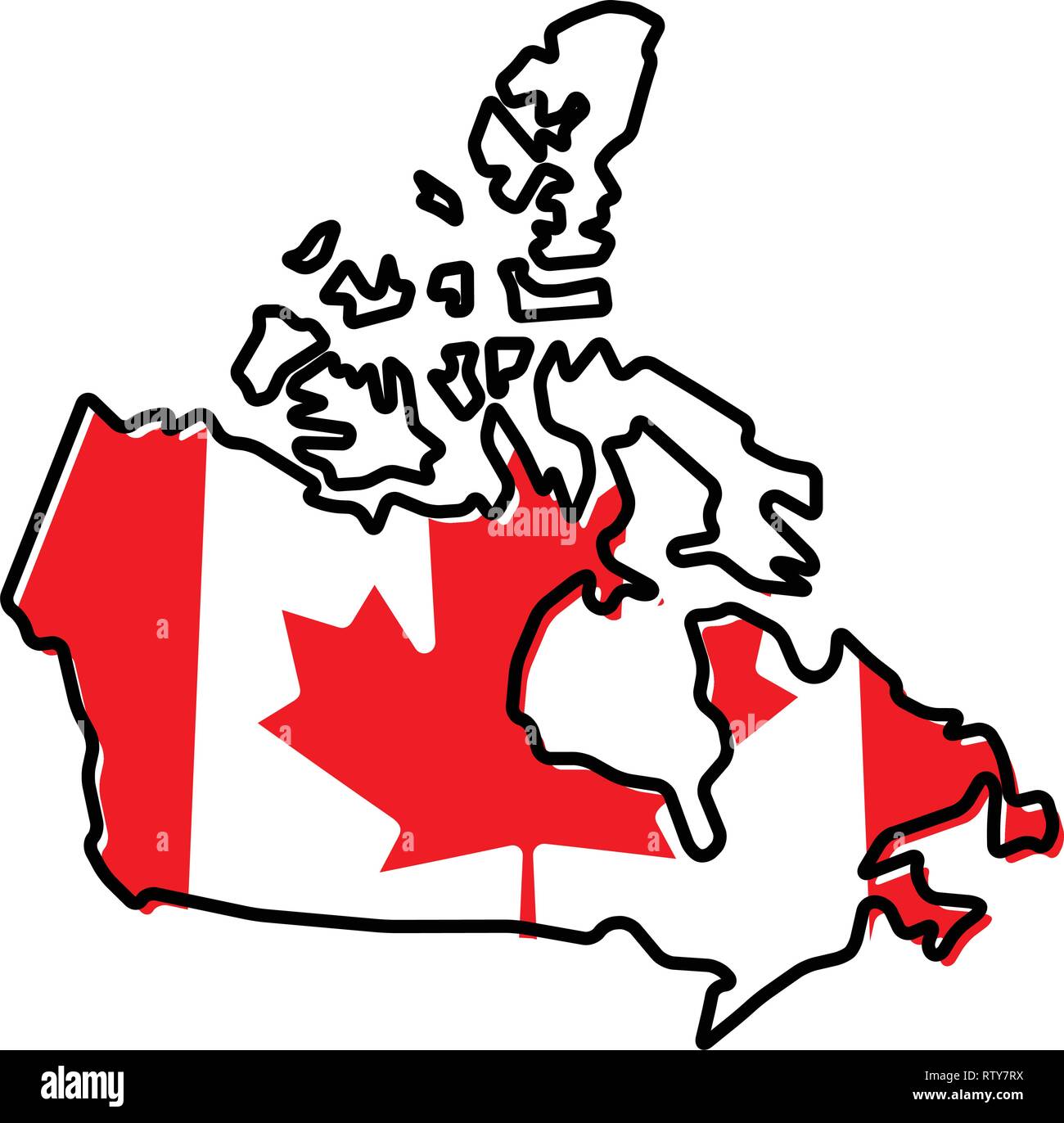 Mappa semplificata del Canada del contorno con leggermente piegate bandiera al di sotto di esso. Illustrazione Vettoriale