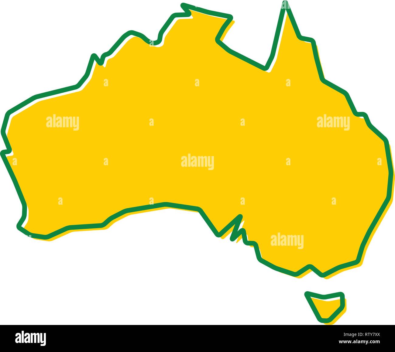 Mappa semplificata di Australia contorno. Il riempimento e il tratto sono i colori nazionali. Illustrazione Vettoriale