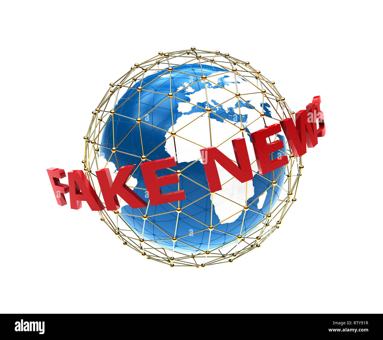 Fake News intorno al pianeta: 3D illustrazione Foto Stock