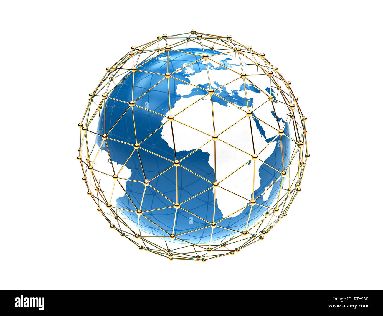 Chiudere su un pianeta con connessione globale: 3D illustrazione Foto Stock