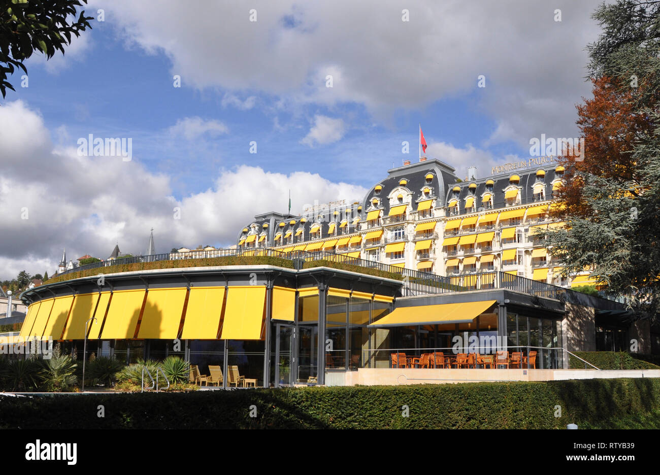 Svizzera: il giardino e una spa di Montreux Palace Hotel. Foto Stock