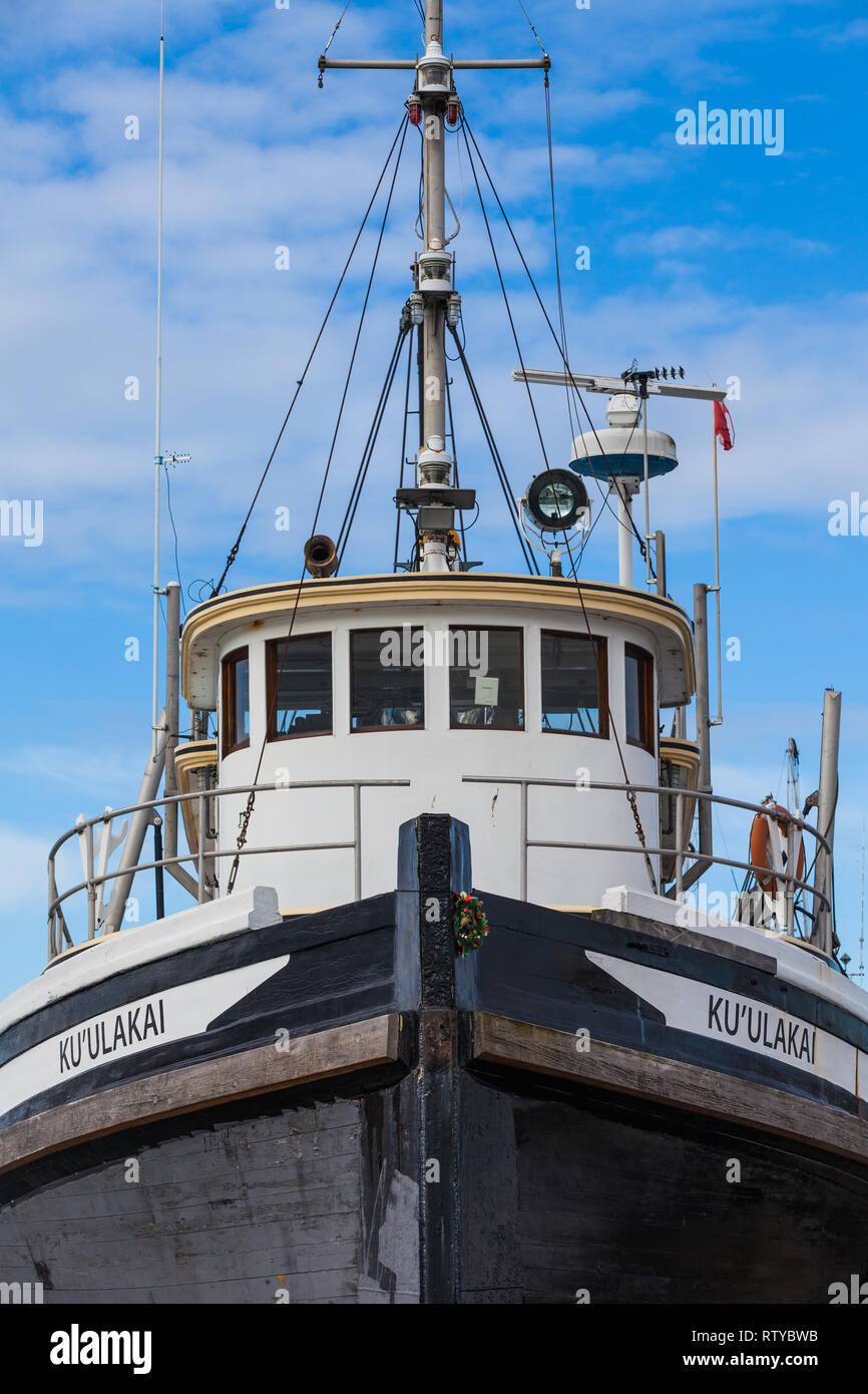 Vista frontale di un patrimonio commerciale barca da pesca Foto Stock