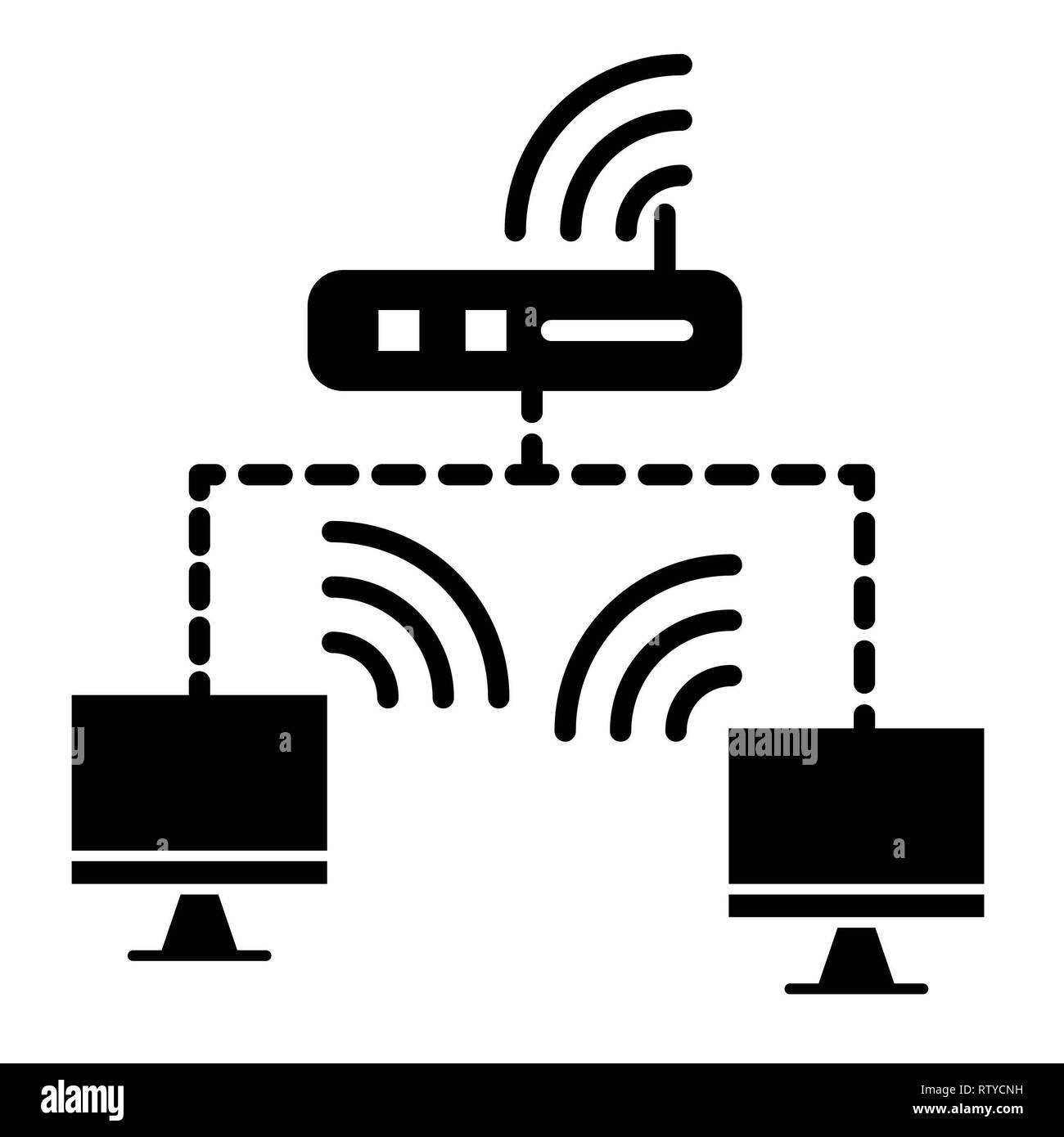 Icona wireless, illustrazione vettoriale, tecnologia di glifi Foto Stock
