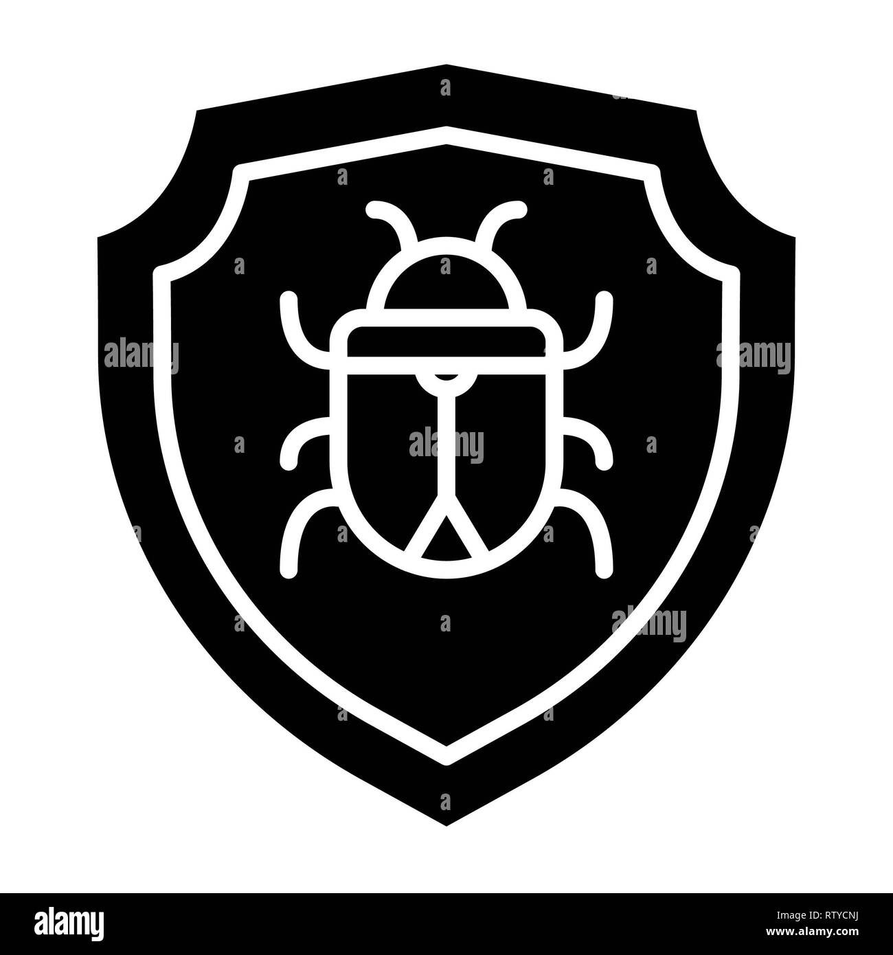 Icona di antivirus, illustrazione vettoriale, tecnologia di glifi Foto Stock