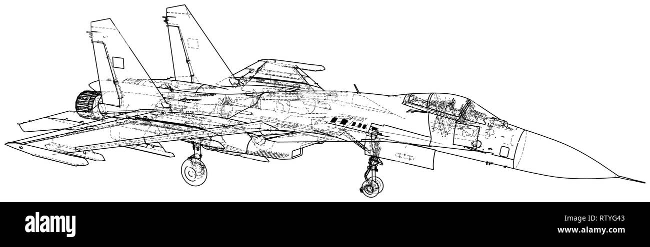 Air Jet Fighter con missili su sfondo bianco. Creato illustrazione del 3d Illustrazione Vettoriale