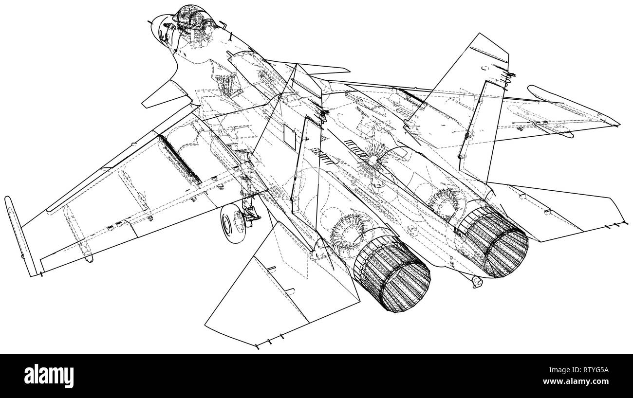 Air Jet Fighter con missili su sfondo bianco. Creato illustrazione del 3d Illustrazione Vettoriale