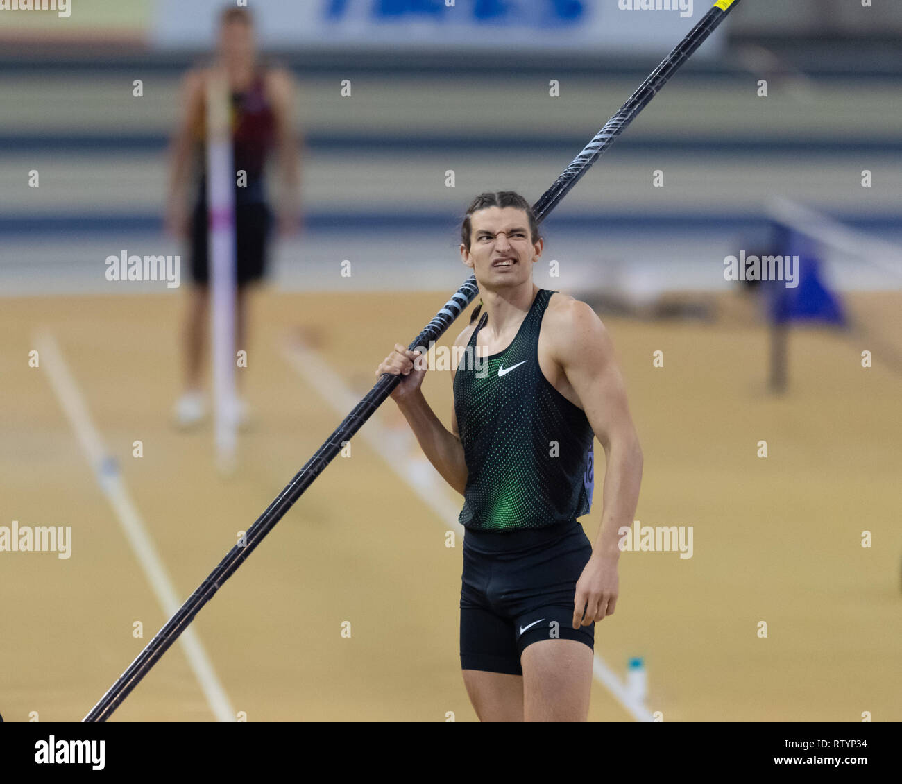 Glasgow, Scotland, Regno Unito. 3 Marzo, 2019. Glasgow, Regno Unito. 03 Mar, 2019. Ilya Shkurenyov (ANA) in uomini Pentathlon - Pole Vault durante l'Atletica Europea campionati Indoor Glasgow 2019 a Emirates Arena di Domenica, 03 marzo 2019. GLASGOW Scozia. (Solo uso editoriale, è richiesta una licenza per uso commerciale. Nessun uso in scommesse, giochi o un singolo giocatore/club/league pubblicazioni.) Credito: Taka G Wu/Alamy News Credito: Taka Wu/Alamy Live News Foto Stock