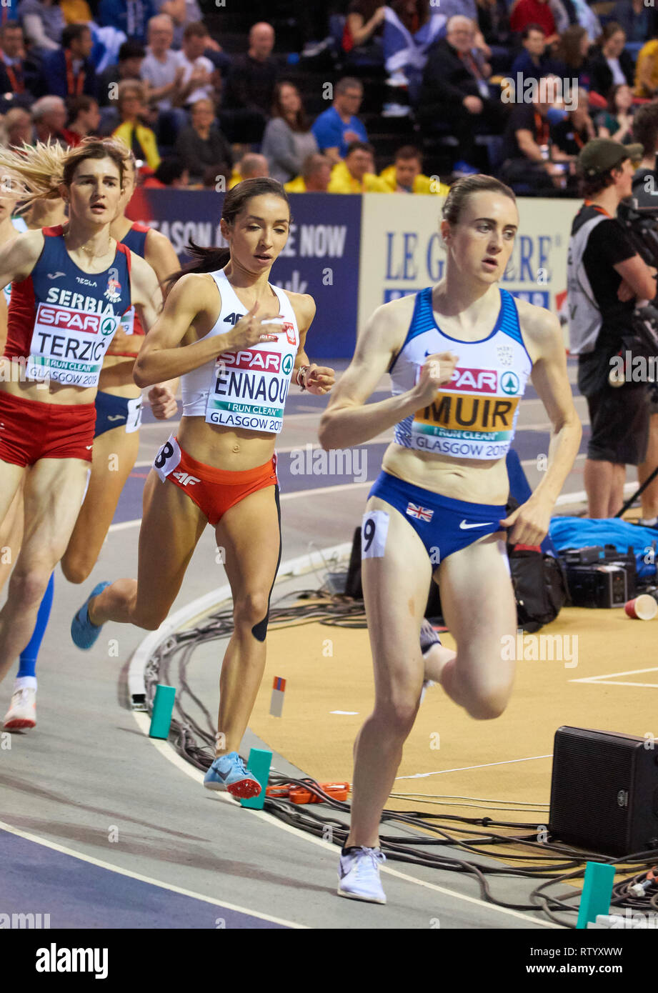 Glasgow, Regno Unito: 3° marzo 2019: Sofia Ennaoui vince argento in 1500m gara di Europeo di Atletica Leggera Indoor Championships 2019.Credit: Pawel Pietraszewski/ Alamy News Foto Stock
