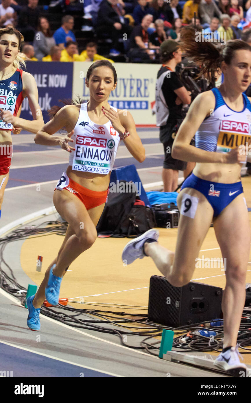 Glasgow, Regno Unito: 3° marzo 2019: Sofia Ennaoui vince argento in 1500m gara di Europeo di Atletica Leggera Indoor Championships 2019.Credit: Pawel Pietraszewski/ Alamy News Foto Stock