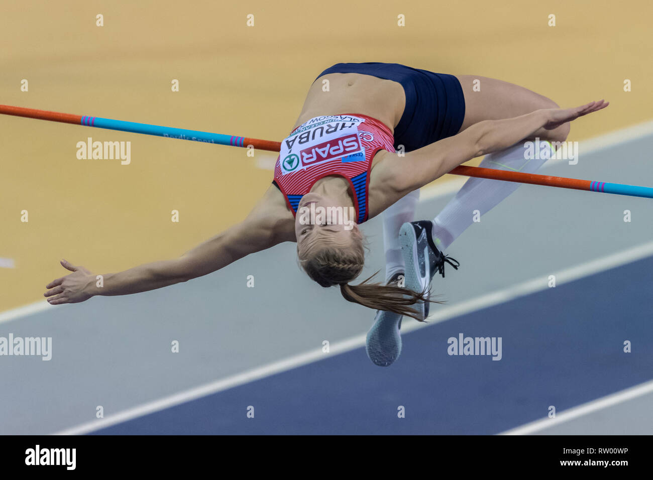 Glasgow, Scotland, Regno Unito. 3 Marzo, 2019. Michaela Hruba (CZE) in Donne Salto in alto finale durante l'Atletica Europea campionati Indoor Glasgow 2019 a Emirates Arena di Domenica, 03 marzo 2019. GLASGOW Scozia. (Solo uso editoriale, è richiesta una licenza per uso commerciale. Nessun uso in scommesse, giochi o un singolo giocatore/club/league pubblicazioni.) Credito: Taka G Wu/Alamy News Foto Stock