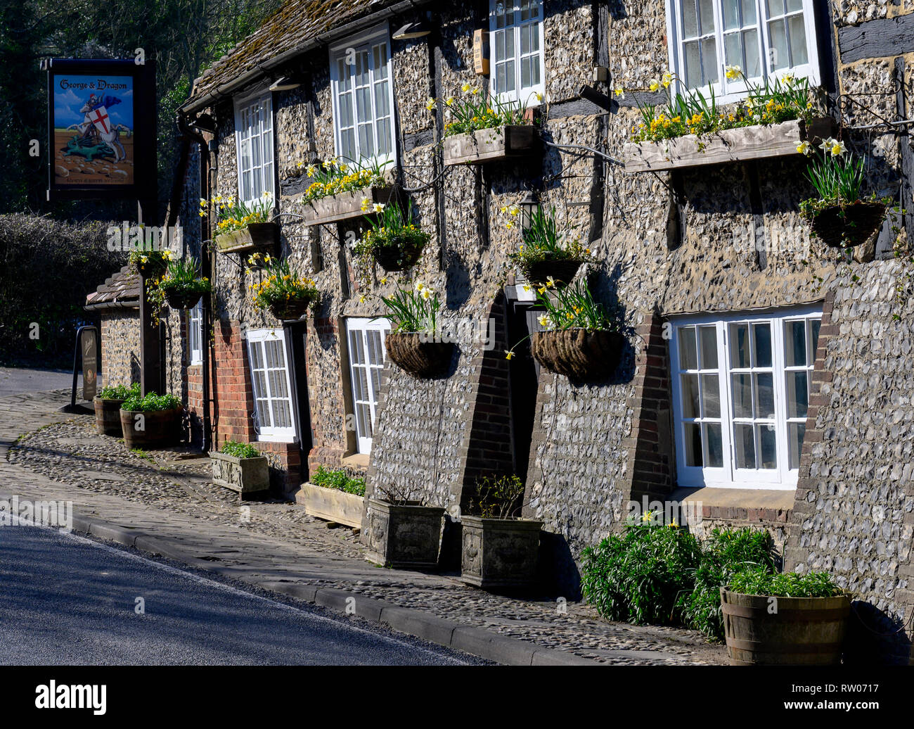Il George and Dragon public house, Houghton, West Sussex, in Inghilterra, Regno Unito Foto Stock