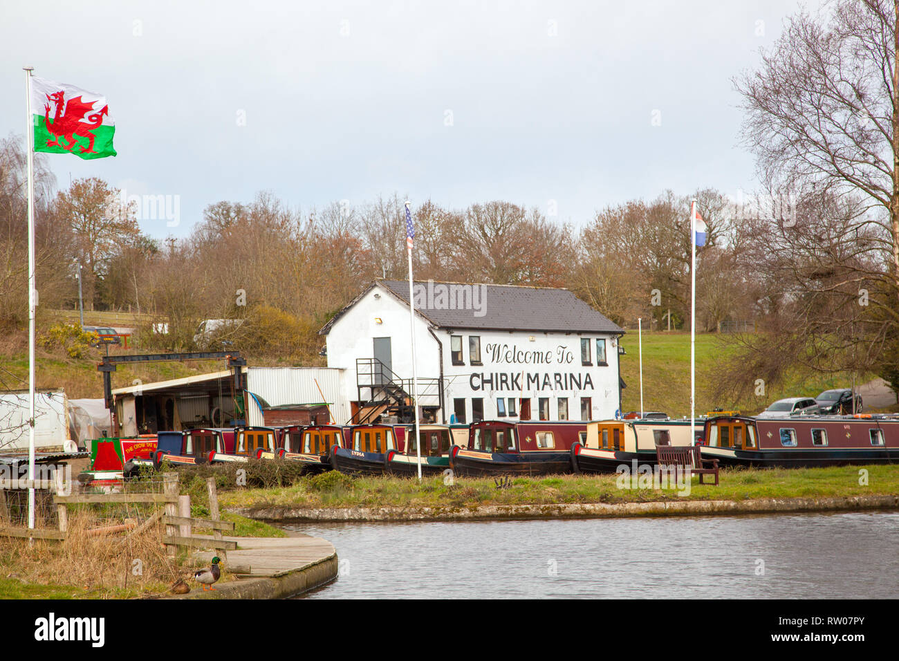 Chirk narrowboat marina in Llangollen canal nel Galles del Nord Regno Unito Foto Stock