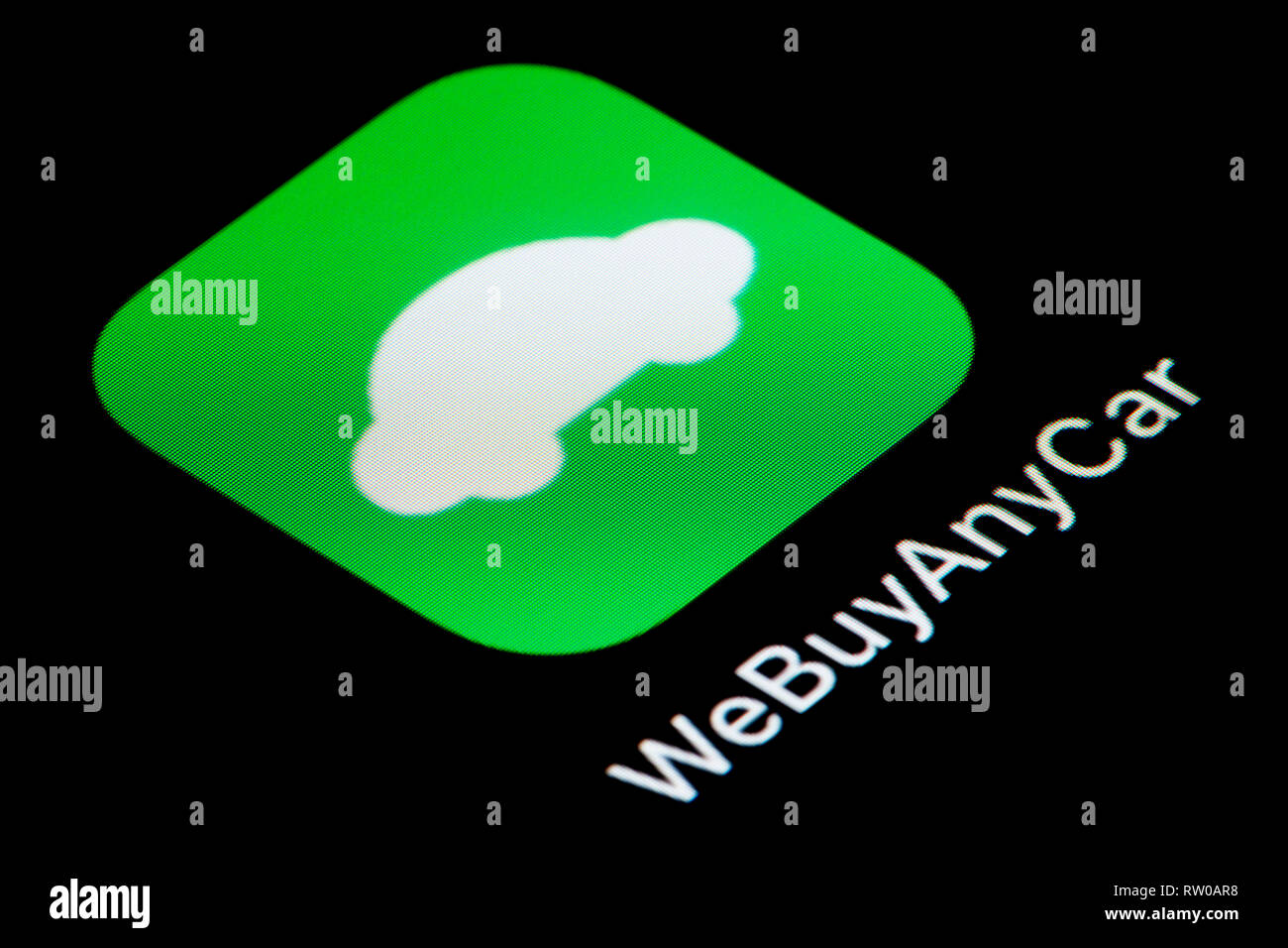 Una inquadratura ravvicinata del WeBuyAnyCar icona app, come si vede sullo schermo di un telefono intelligente (solo uso editoriale) Foto Stock