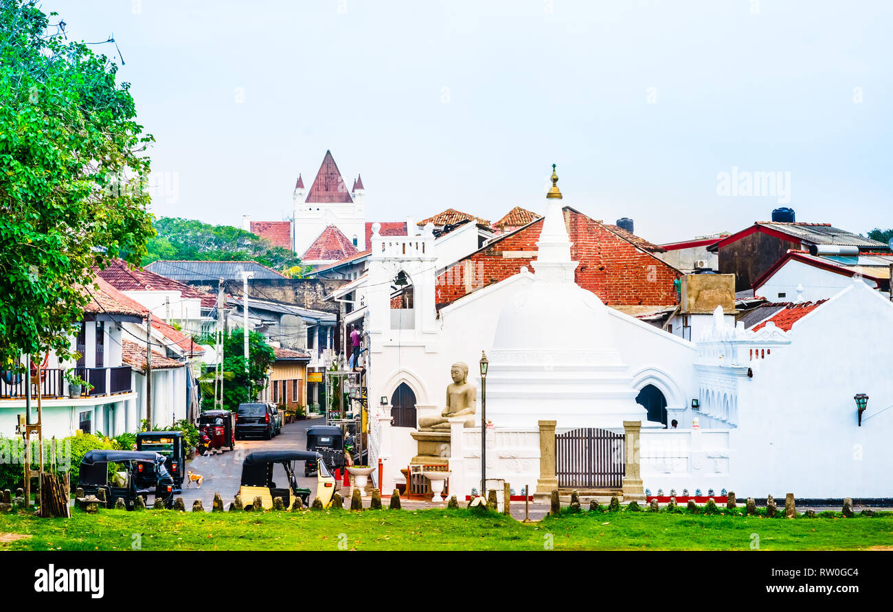 Paesaggio urbano del periodo coloniale in città vecchia di Galle, Sri Lanka Foto Stock
