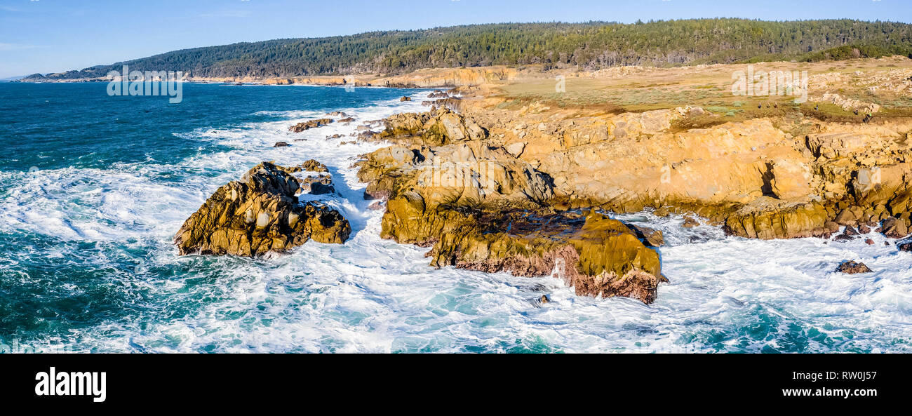 Le fredde acque dell'Oceano Pacifico, schiantarsi contro la costa rocciosa di Sonoma, California, USA, Oceano Pacifico Foto Stock