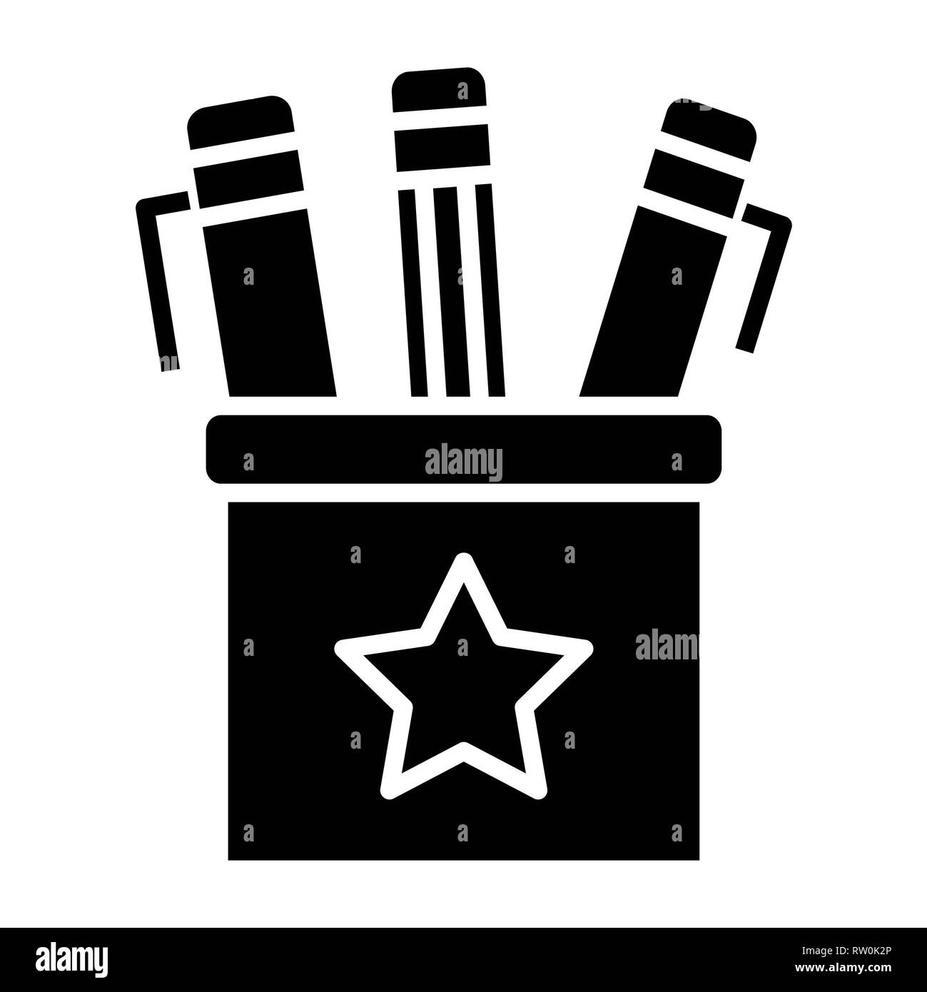 Icona penna, illustrazione vettoriale, istruzione di glifi Foto Stock