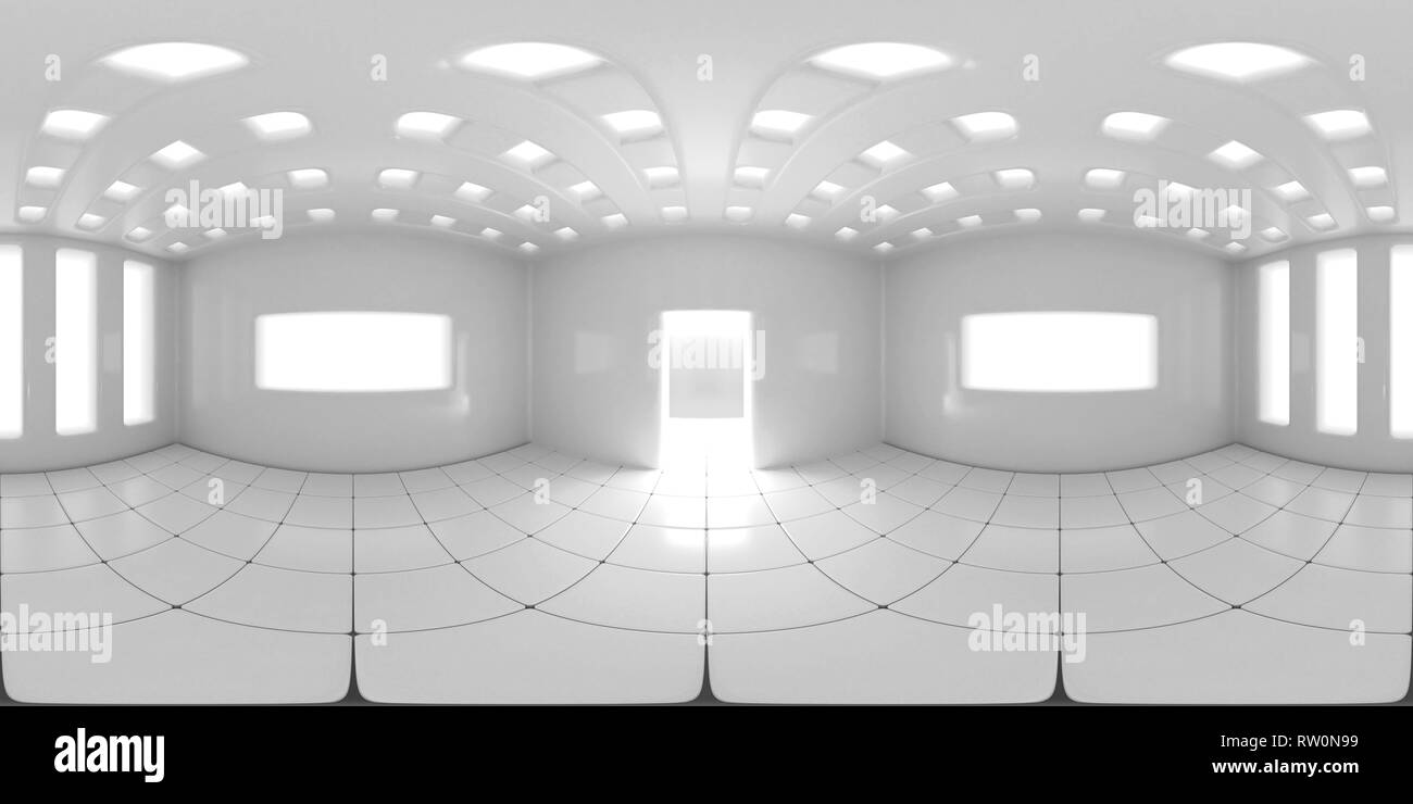8K HDRI mappa, ambiente sferico panorama sfondo, moderno ed alto contrasto interno della sorgente di luce (rendering 3D illustrazione equirettangolare) Foto Stock