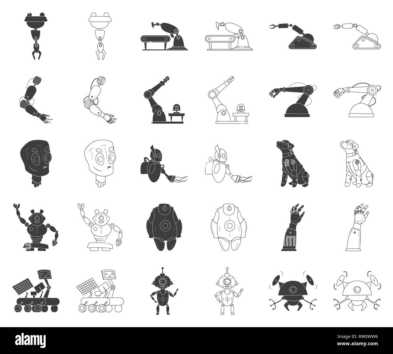 Braccio,testa,vuoto,dog,alien,Marte,humanoid,mano,occhi,APPARECCHIO,,artificiale beatle,rover,i bambini,tech,laser,faccia,l'intelligenza,animale,veicolo,grandi,nasa,futuro,produzione,,cavo tappeto,digital,robot,factory,automatizzato,spazio,personaggio,cyber,macchina,cyborg,technology,computer,segno,impostare,raccolta,vettore,icona,web,logo,immagine,design,isolato,il simbolo,Black,contorno,colore vettori vettore , Illustrazione Vettoriale