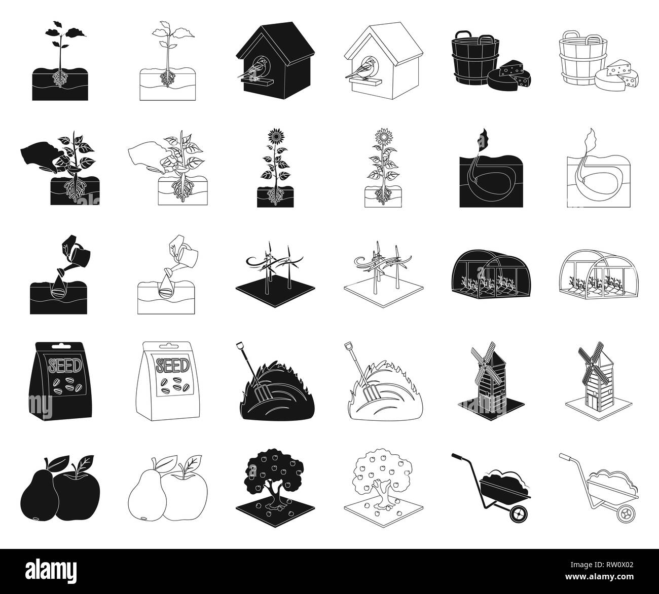 Apple,l'orzo,bird,birdhouse,Black,contorno,benna,costruzione,TAPPETO,raccolta,l'ecologia,l'energia,agriturismo,fertilizzante,farina,cibo,forche,frutta,giardino,grano,serra,harvest,fieno,Casa,sbuccia,icona,immagine,l'iscrizione,foglie,logo,mill,l'olio,imballaggio,carta,pera,piante,root,forbici,semi,impostare,terreno,paglia,struttura,girasole,tree,vettore vegetale,,l'acqua,web,frumento,carriola vettori vettore , Illustrazione Vettoriale
