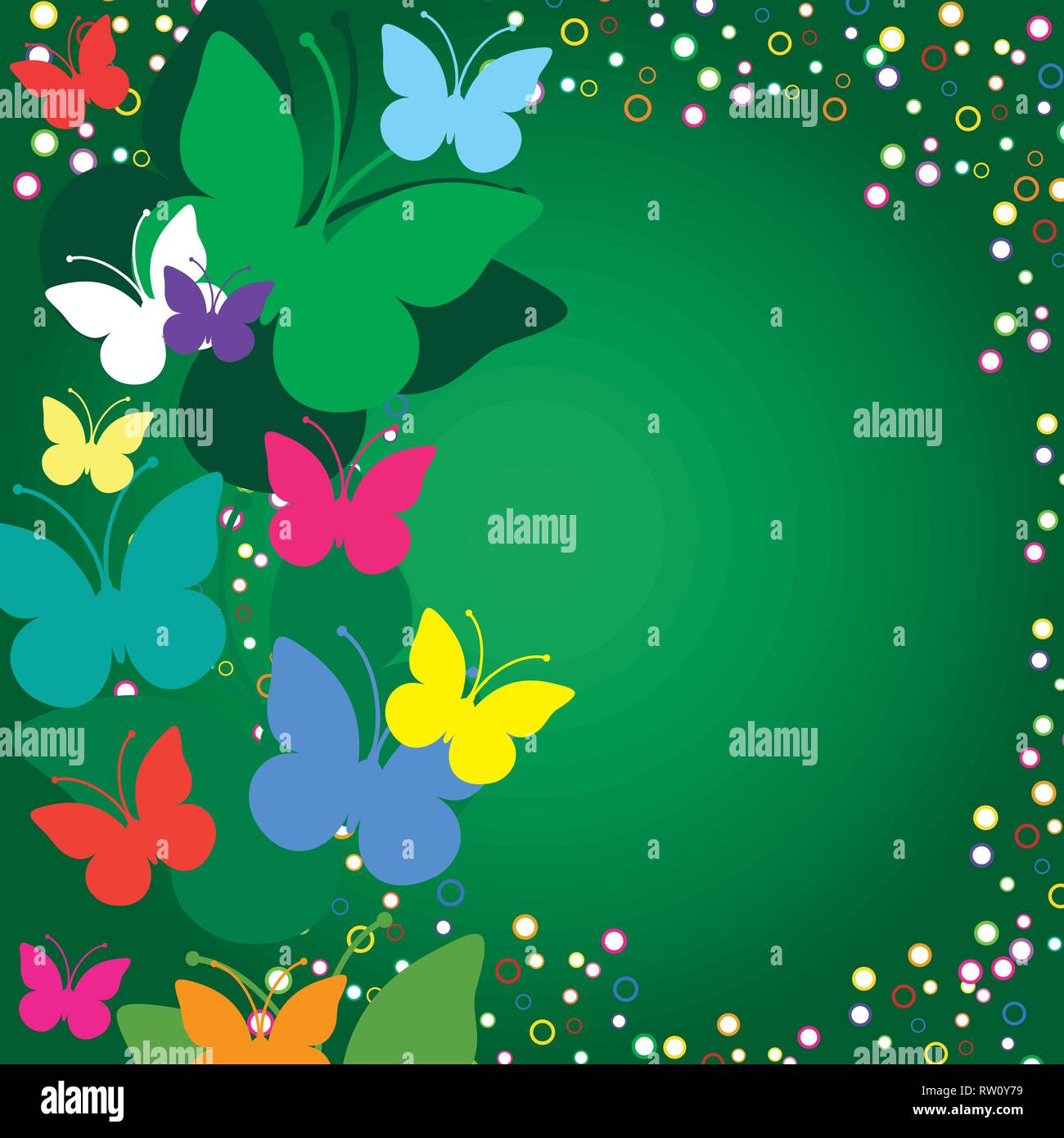 Sfondo verde con farfalle, illustrazione vettoriale Illustrazione Vettoriale
