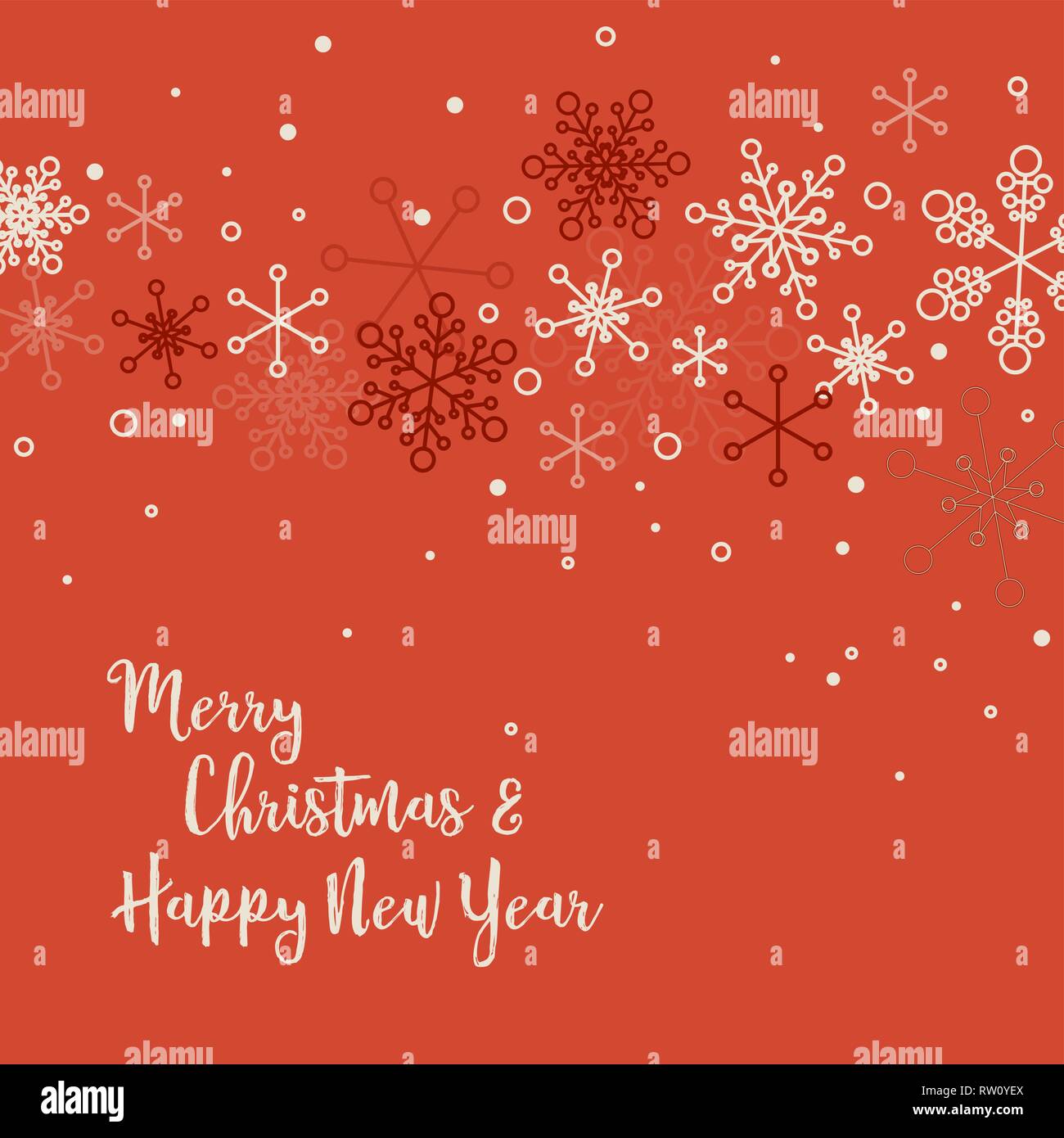 Semplice retrò scheda di natale con fiocchi di neve bianca su sfondo rosso Illustrazione Vettoriale