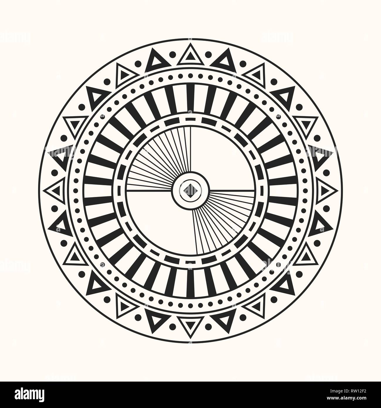 Abstract ornamento circolare. Mandala etnici. Stilizzata simbolo del sole.  Rosette di elementi geometrici. Etnici tribali motif. Tatuaggio Stencil e  stampe Immagine e Vettoriale - Alamy