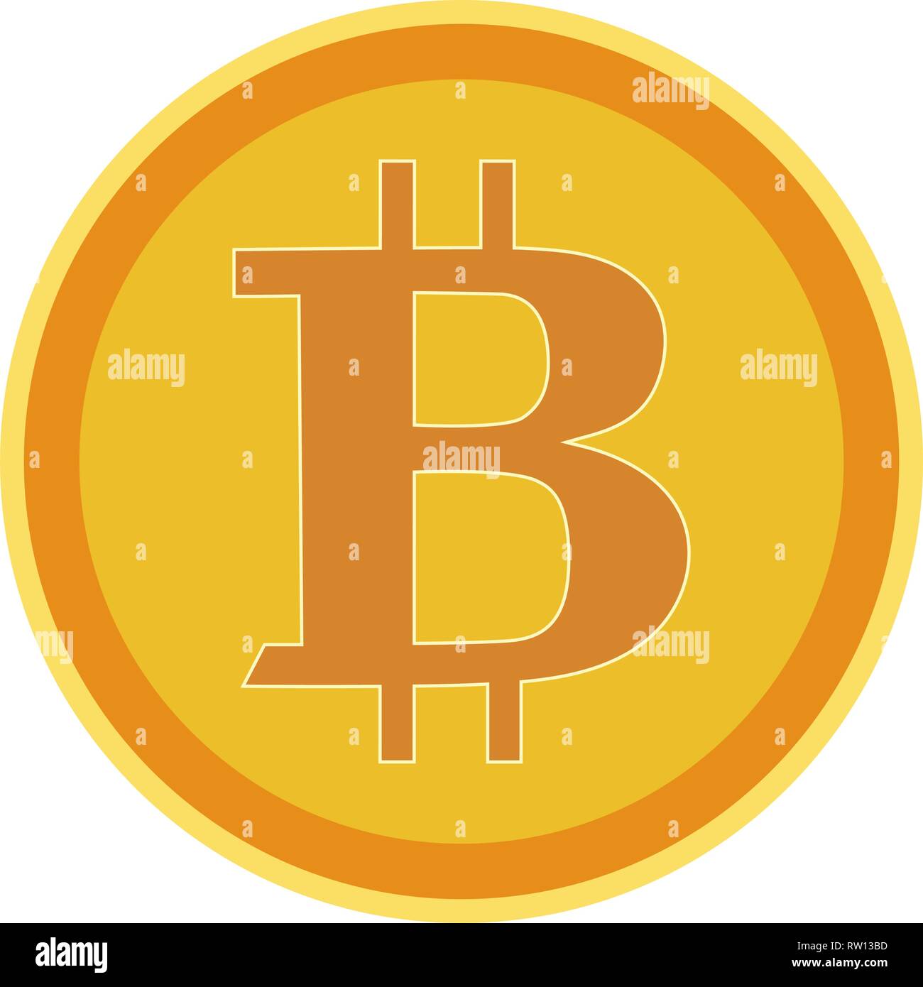 Un disegno piatto di bitcoin. Bitronin oro. Finanza digitale. Isolato, bianco. Vettore Illustrazione Vettoriale