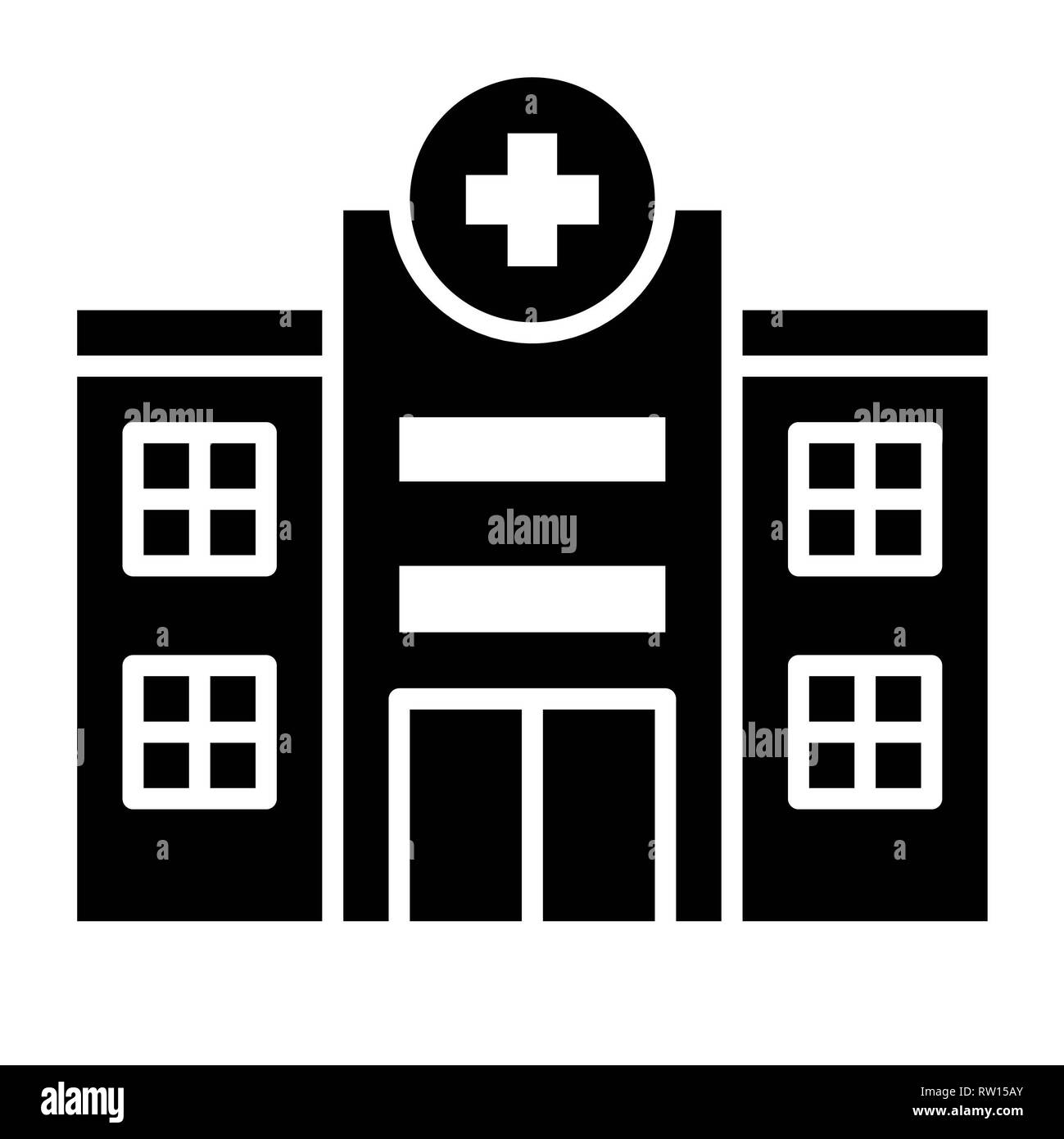 Icona dell'ospedale, illustrazione vettoriale, Healthcare contorno Foto Stock