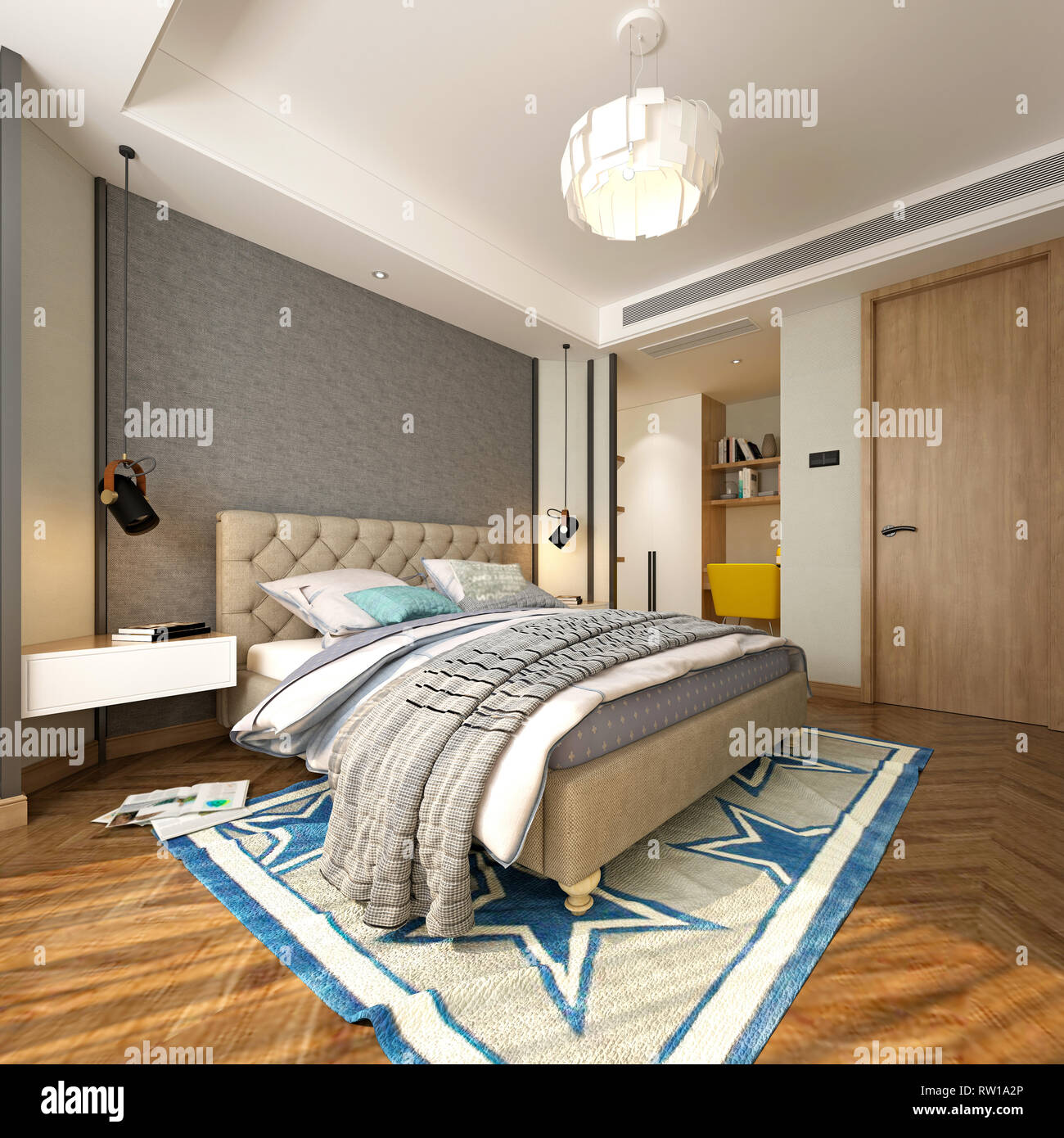 3D render di camera di albergo Foto Stock