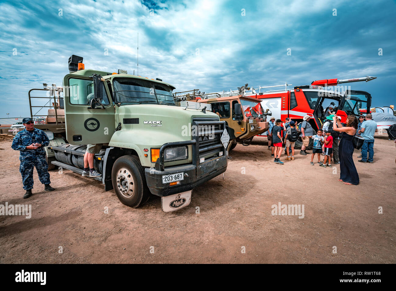 Avalon, Melbourne, Australia - Mar 3, 2019: Esercito e carrelli di estinzione Foto Stock