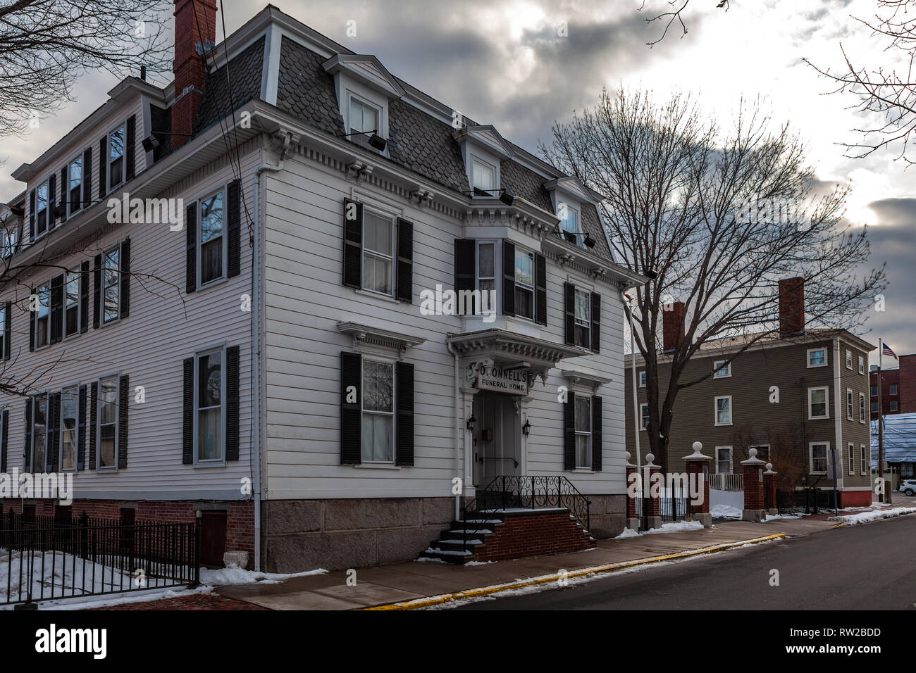 Strade di Salem, città in Massachusetts è famoso per le sue 1692 processi alle streghe, durante il quale alcuni locali sono stati eseguiti per presunto witc praticanti Foto Stock