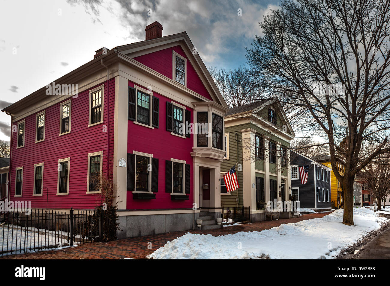 Strade di Salem, città in Massachusetts è famoso per le sue 1692 processi alle streghe, durante il quale alcuni locali sono stati eseguiti per presunto witc praticanti Foto Stock