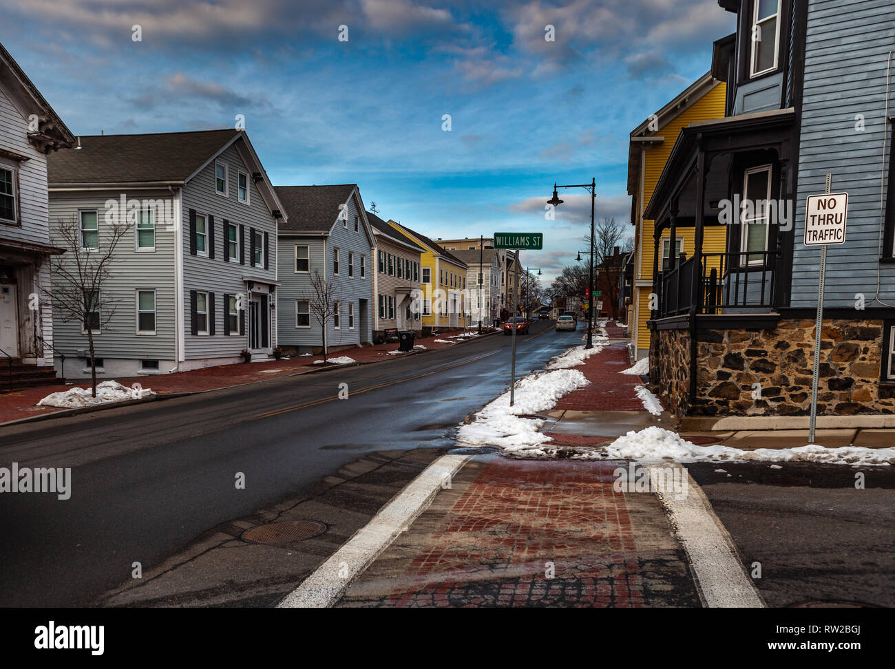 Strade di Salem, città in Massachusetts è famoso per le sue 1692 processi alle streghe, durante il quale alcuni locali sono stati eseguiti per presunto witc praticanti Foto Stock