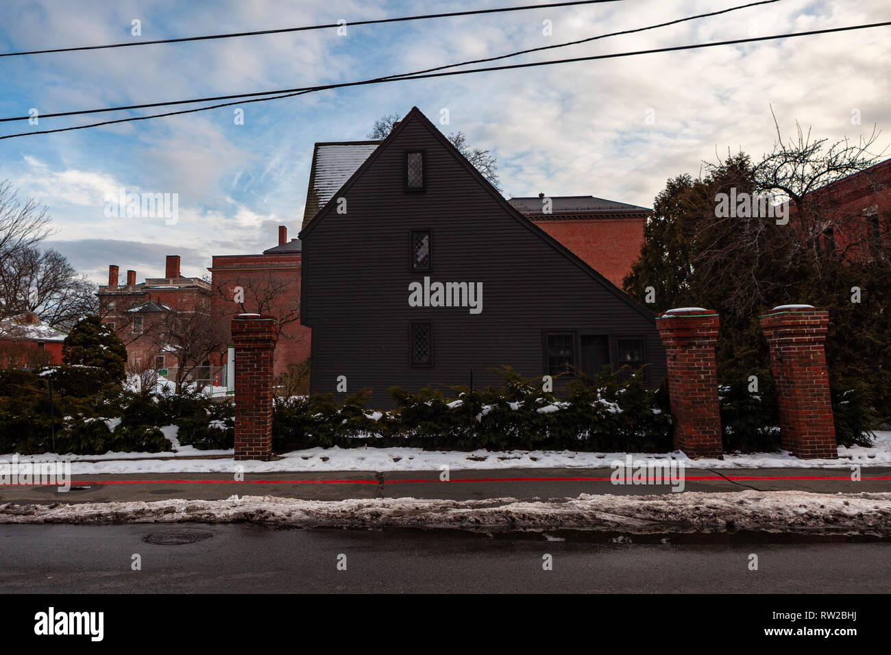 Strade di Salem, città in Massachusetts è famoso per le sue 1692 processi alle streghe, durante il quale alcuni locali sono stati eseguiti per presunto witc praticanti Foto Stock