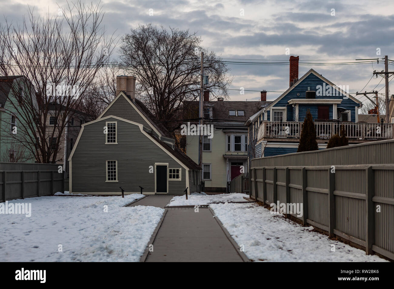 Strade di Salem, città in Massachusetts è famoso per le sue 1692 processi alle streghe, durante il quale alcuni locali sono stati eseguiti per presunto witc praticanti Foto Stock