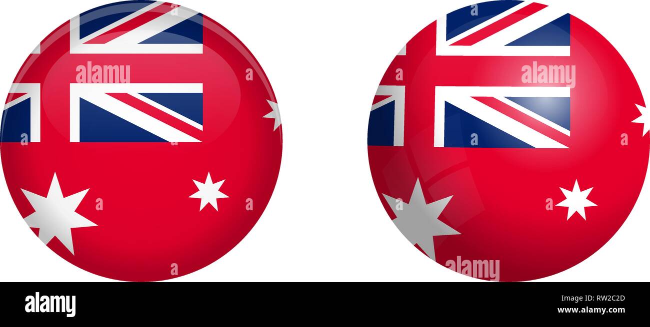 Australian red ensign bandiera sotto 3d pulsante a cupola e lucida sfera / palla. Illustrazione Vettoriale