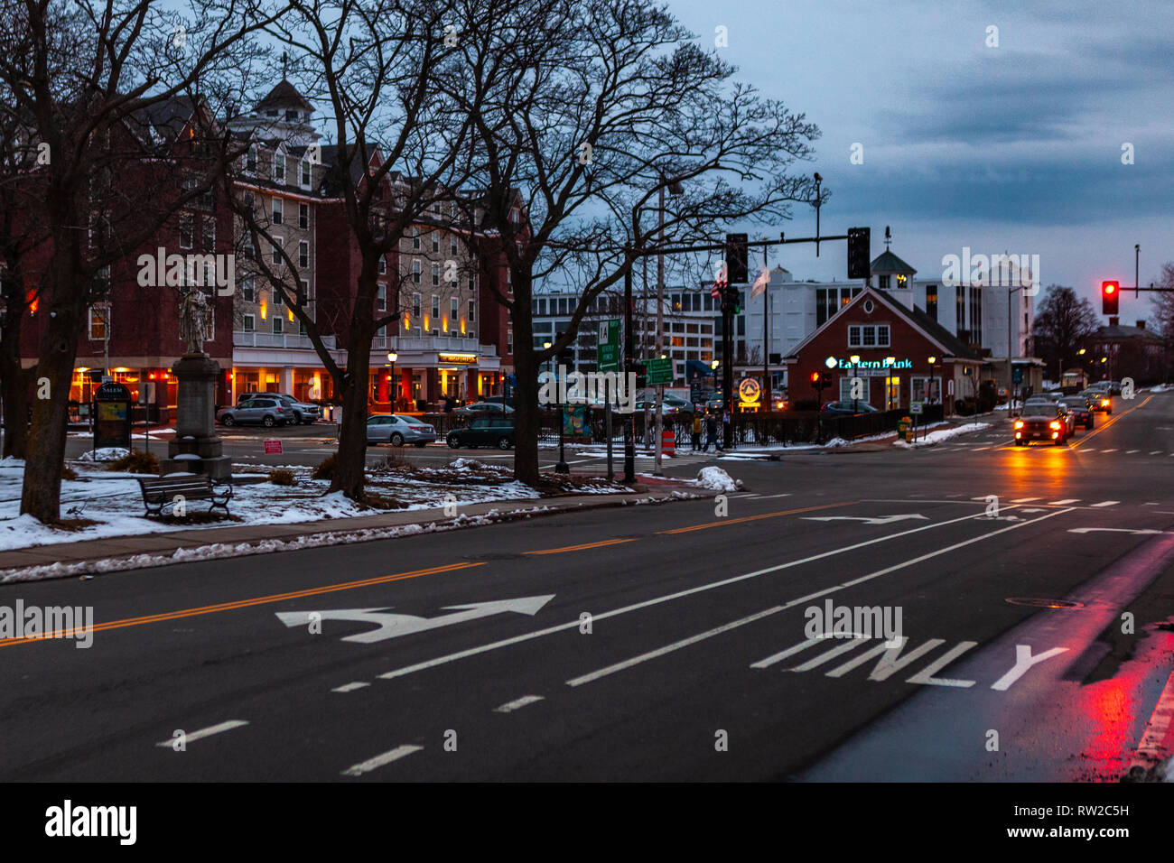 Strade di Salem, città in Massachusetts è famoso per le sue 1692 processi alle streghe, durante il quale alcuni locali sono stati eseguiti per presunto witc praticanti Foto Stock