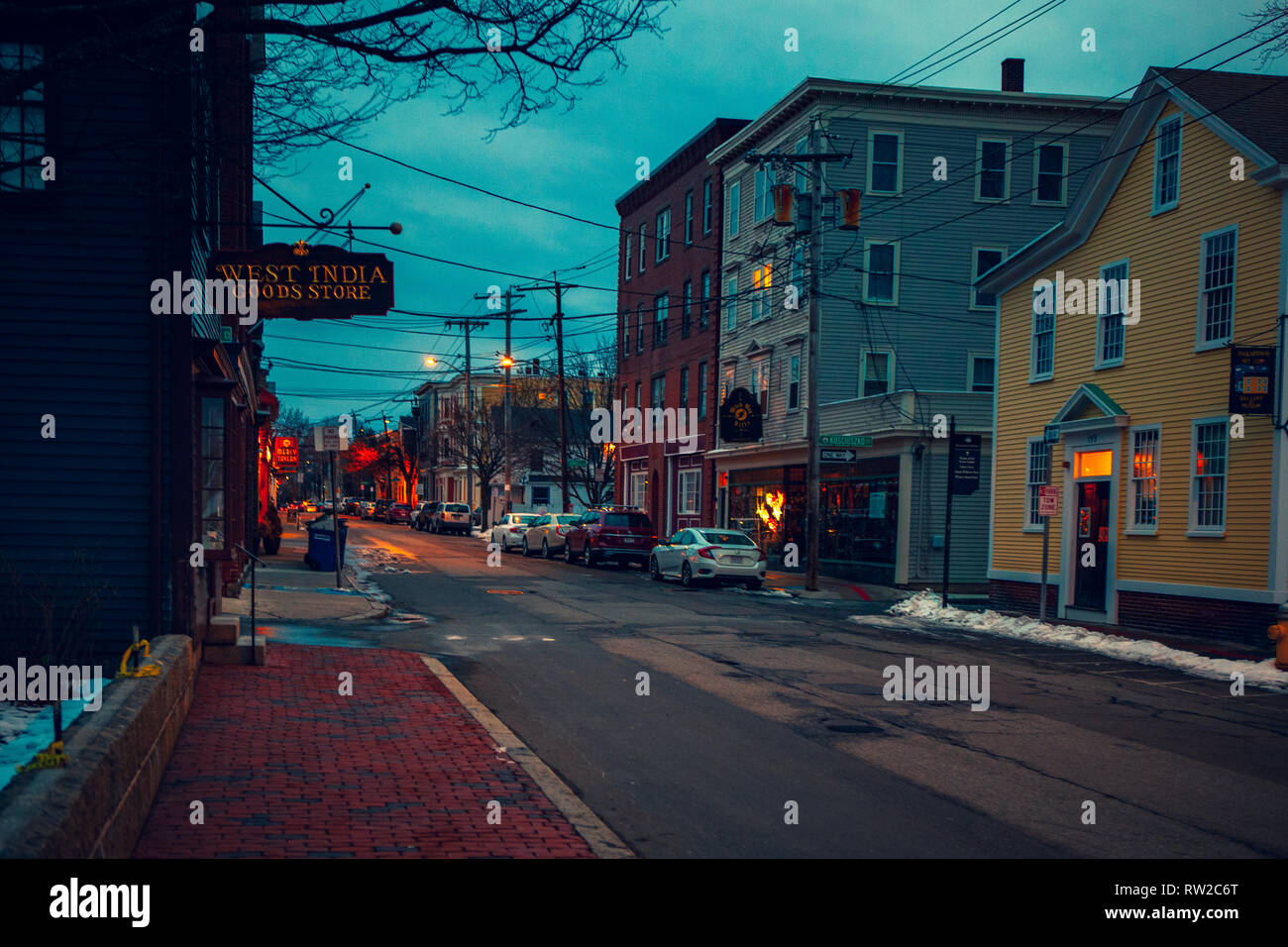 Strade di Salem, città in Massachusetts è famoso per le sue 1692 processi alle streghe, durante il quale alcuni locali sono stati eseguiti per presunto witc praticanti Foto Stock