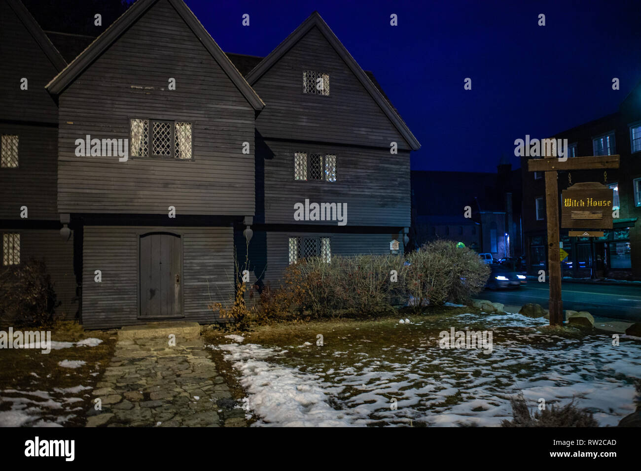 Strade di Salem, città in Massachusetts è famoso per le sue 1692 processi alle streghe, durante il quale alcuni locali sono stati eseguiti per presunto witc praticanti Foto Stock