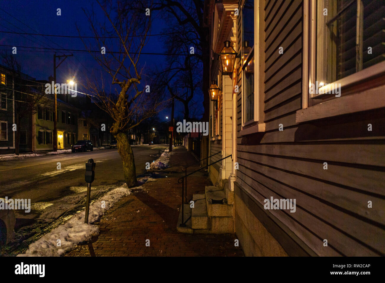 Strade di Salem, città in Massachusetts è famoso per le sue 1692 processi alle streghe, durante il quale alcuni locali sono stati eseguiti per presunto witc praticanti Foto Stock