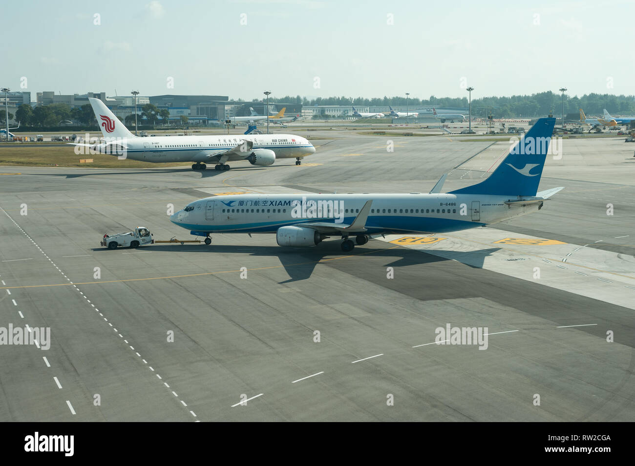 01.03.2019, Singapore, Repubblica di Singapore, in Asia - un aria di Xiamen Boeing 737-800 passeggero aereo a Singapore Changi Airport. Foto Stock