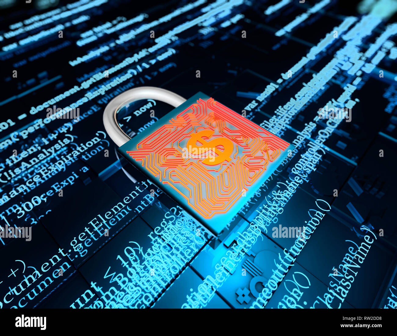 Trasmissione e blocco dei dati di rete, dollari, protezione della sicurezza Foto Stock