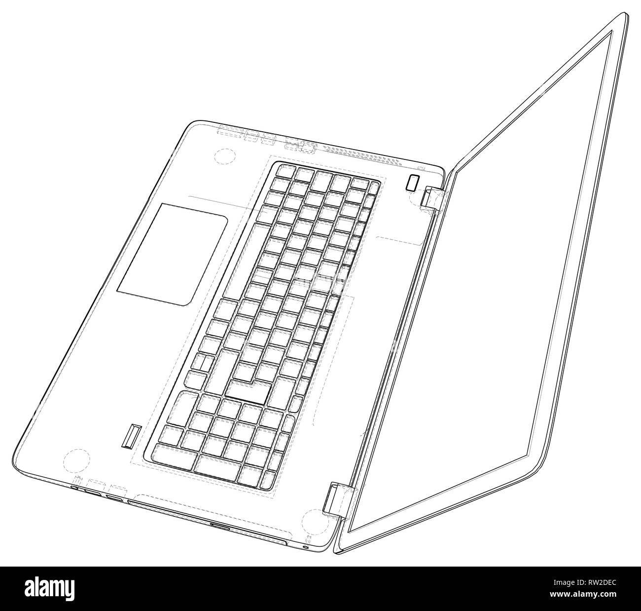 Laptop computer di contorno. Illustrazione Vettoriale. Illustrazione di 3d. Illustrazione Vettoriale