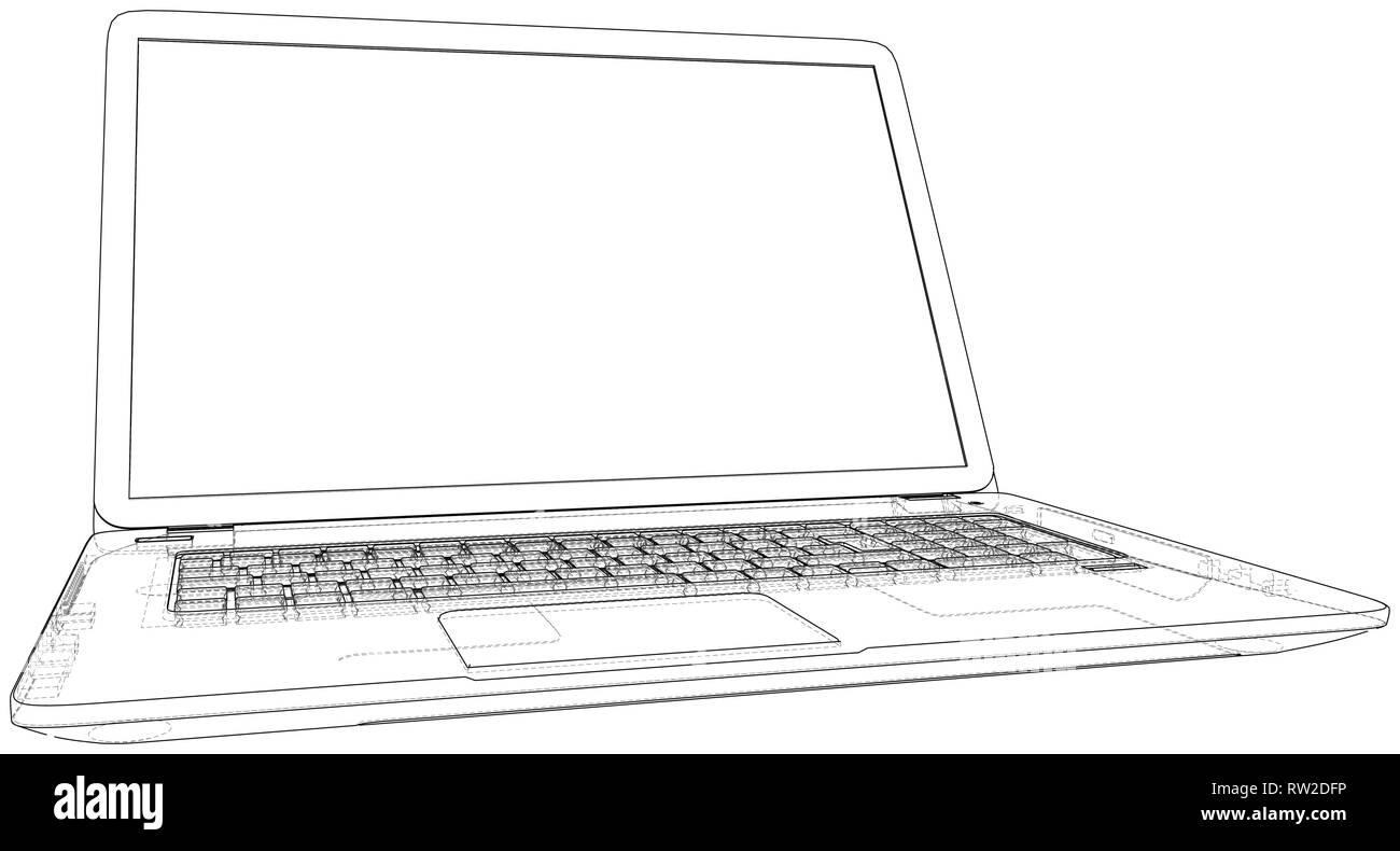 Profilo di vettore del computer portatile. Creato illustrazione di 3d. Illustrazione Vettoriale