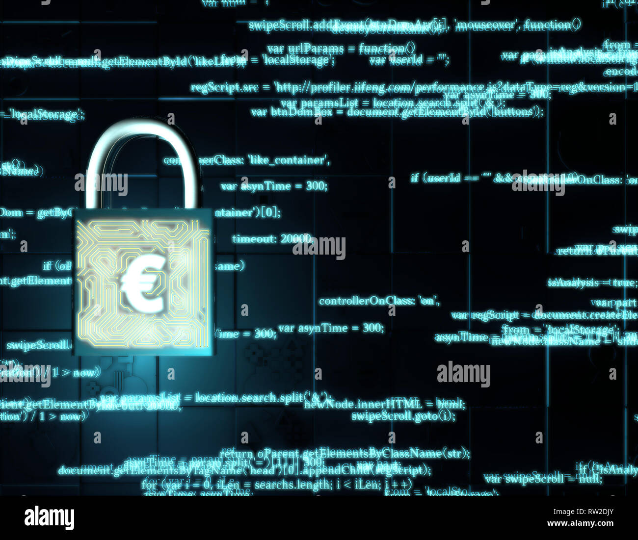 Trasmissione e blocco dati di rete, Euro, protezione della sicurezza Foto Stock