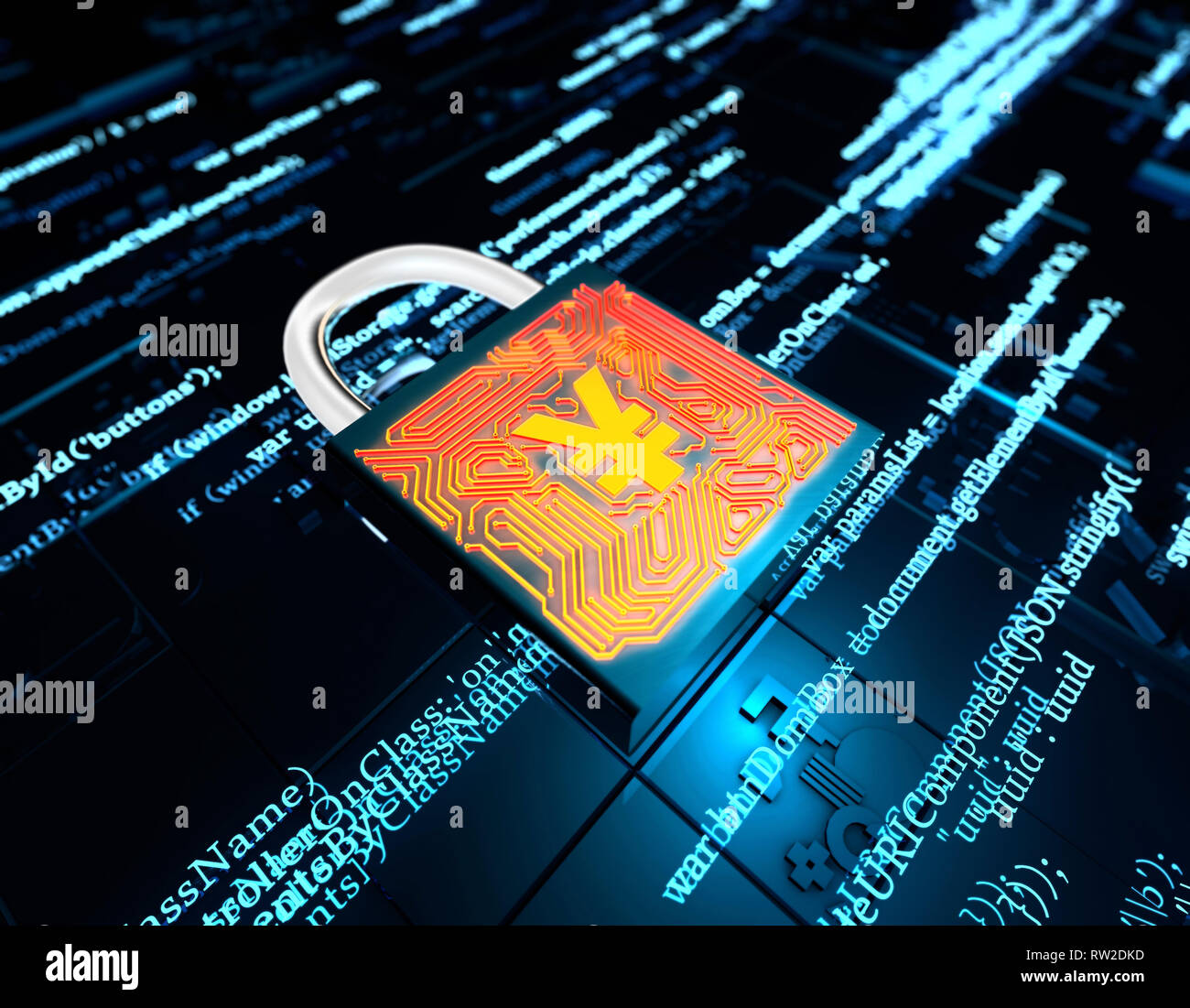 Trasmissione e blocco dei dati di rete, RMB, protezione della sicurezza Foto Stock