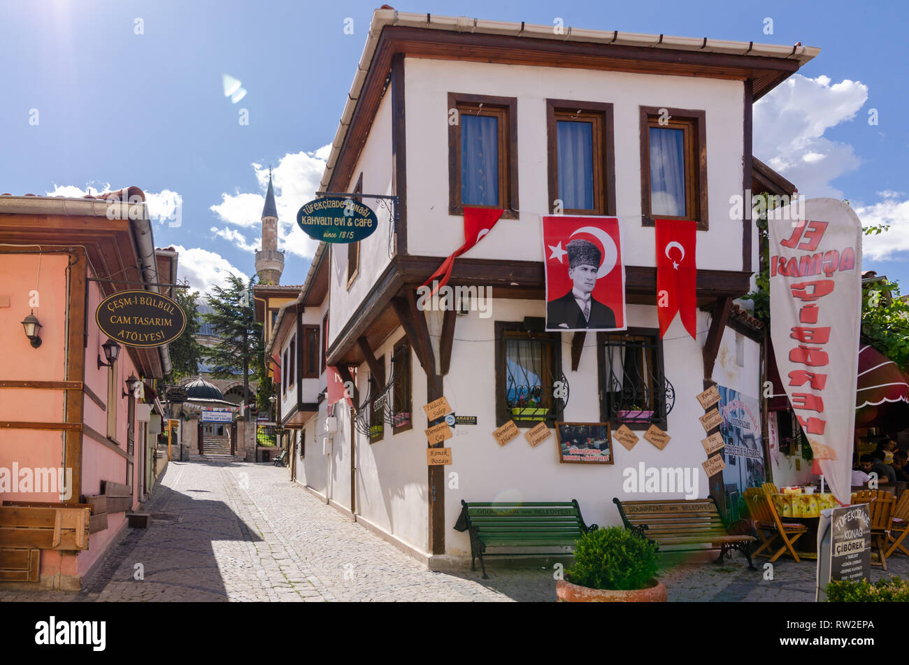 Eskisehir, Turchia - 22 Settembre 2017: storico quartiere Odunpazari vista in Eskisehir Città della Turchia. Case Odunpazari è popolare attrazione turistica Foto Stock