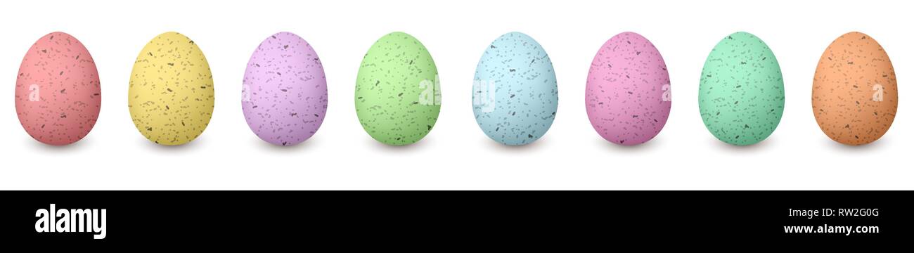 Felice Pasqua squallido uova colorate in una fila. Set di rosso, verde, blu, rosa, viola, giallo, marrone Illustrazione Vettoriale
